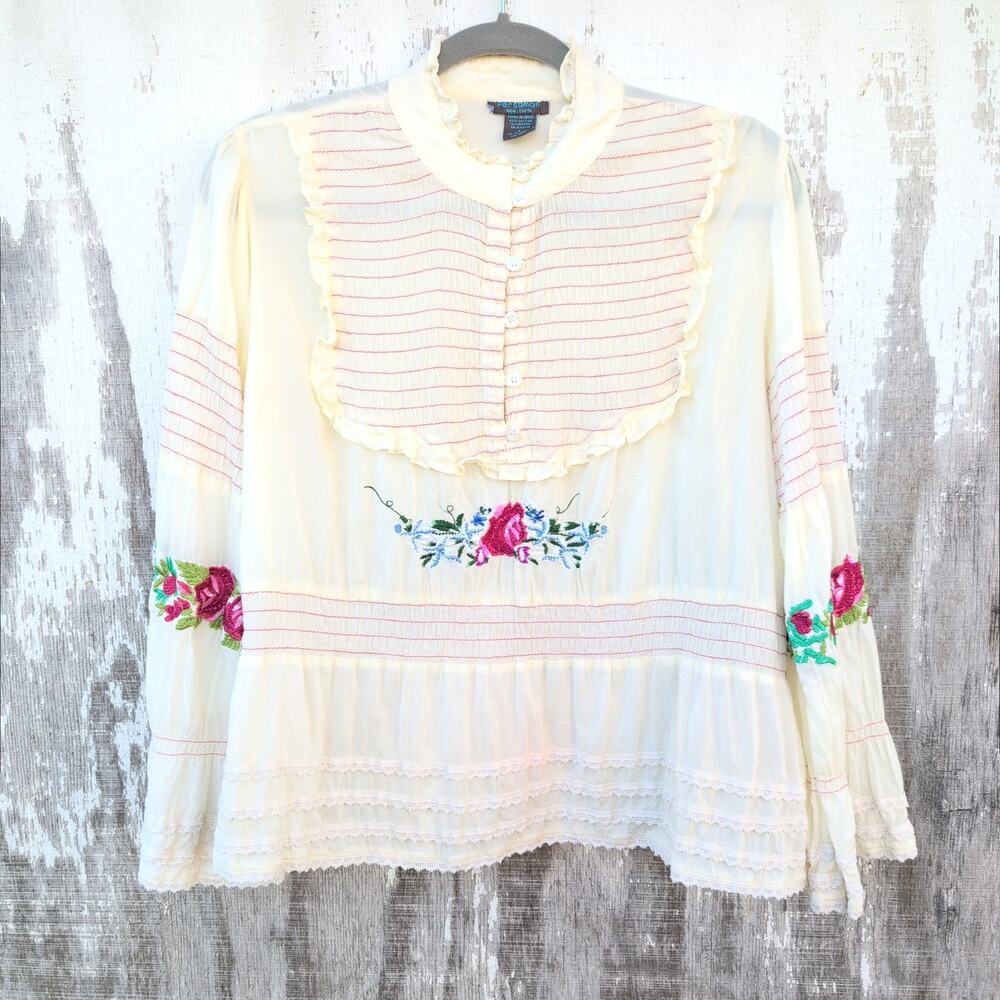 Boho Embroidered Gypsy FairyCore Long Sleeved Button Up Women's Small Romantic
